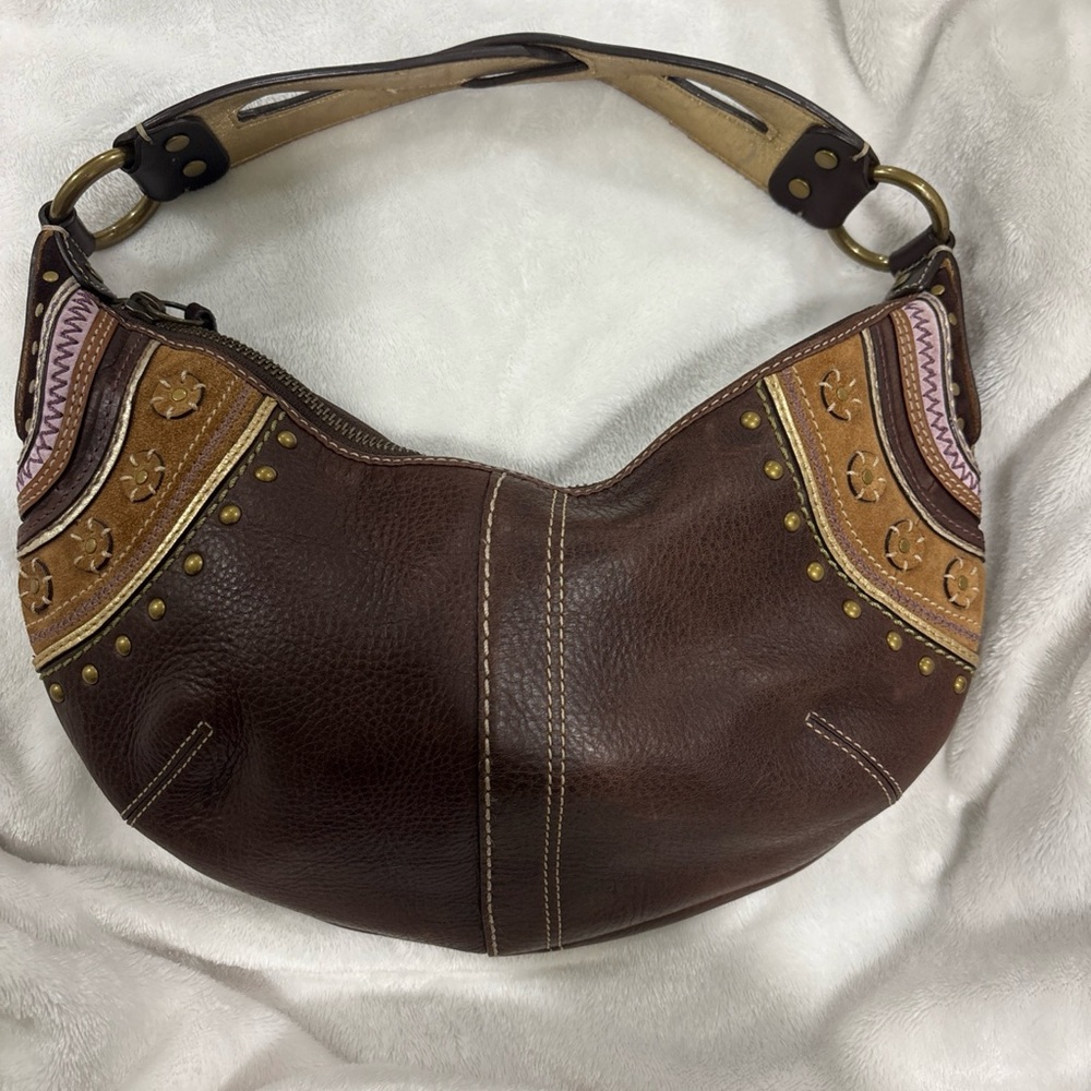 Vintage Y2K Coach Soho Hobo Shoulder Bag Nubuck Pebbled Leather Studded Brown